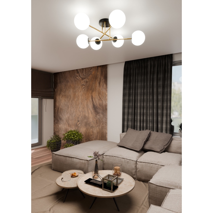 Candeeiro suspenso MAGNUM 6xE14/10W/230V branco/dourado/preto
