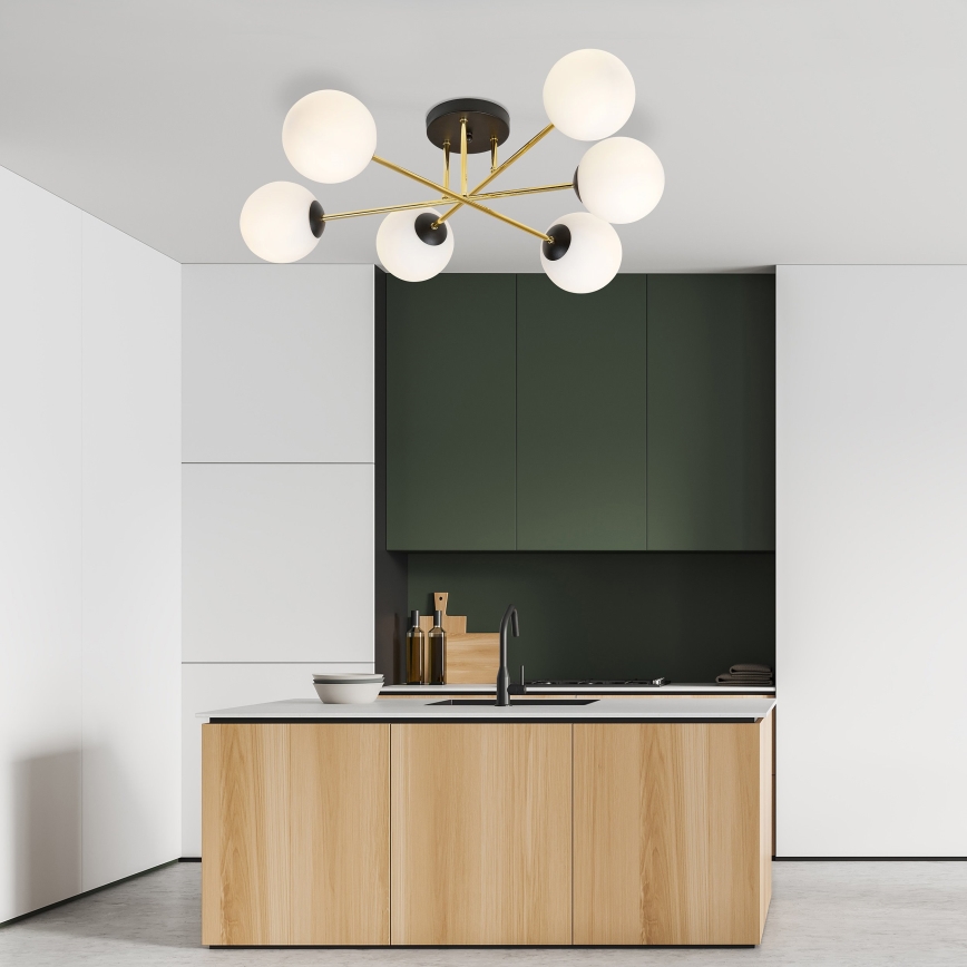 Candeeiro suspenso MAGNUM 6xE14/10W/230V branco/dourado/preto