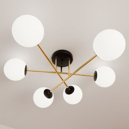 Candeeiro suspenso MAGNUM 6xE14/10W/230V branco/dourado/preto