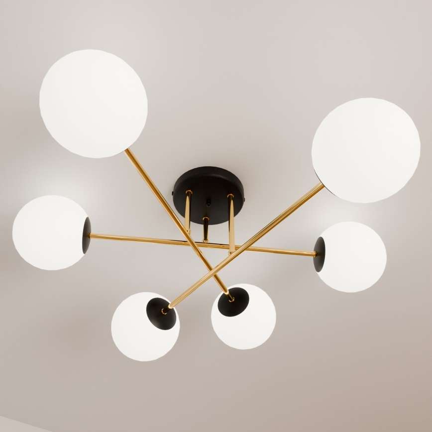 Candeeiro suspenso MAGNUM 6xE14/10W/230V branco/dourado/preto