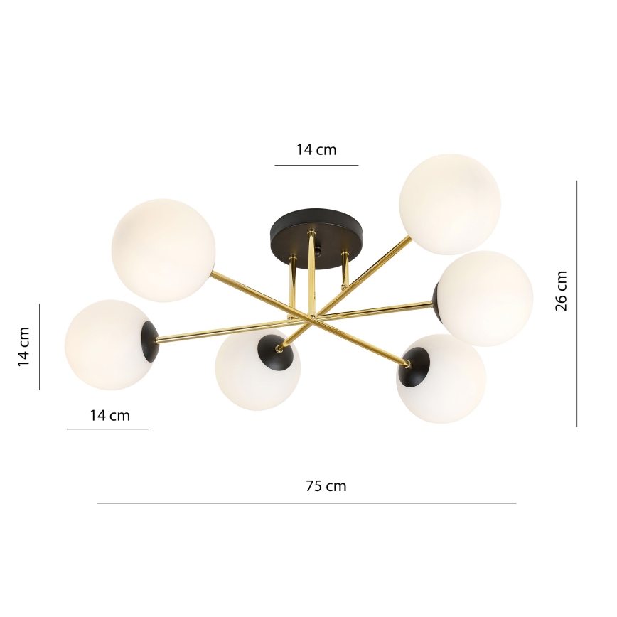 Candeeiro suspenso MAGNUM 6xE14/10W/230V branco/dourado/preto