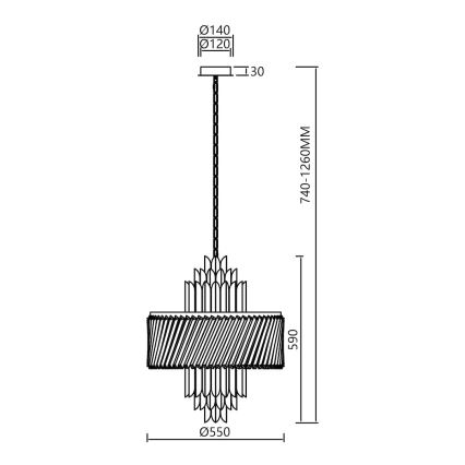Candeeiro suspenso MARGOT 9xE14/40W/230V diâmetro 55 cm dourado