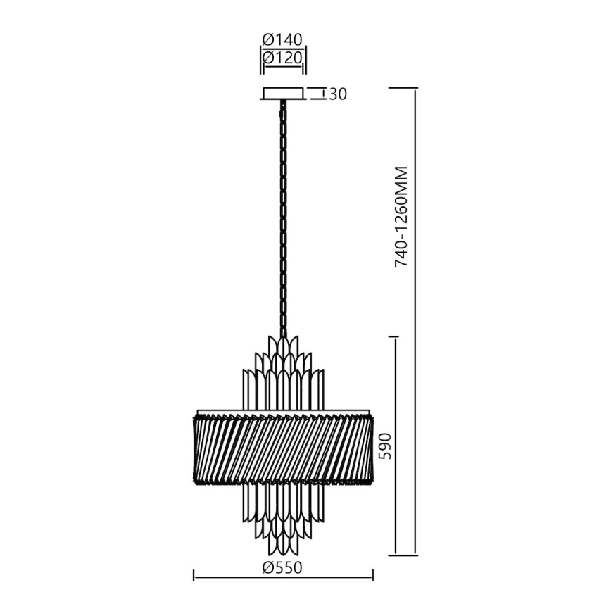 Candeeiro suspenso MARGOT 9xE14/40W/230V diâmetro 55 cm dourado