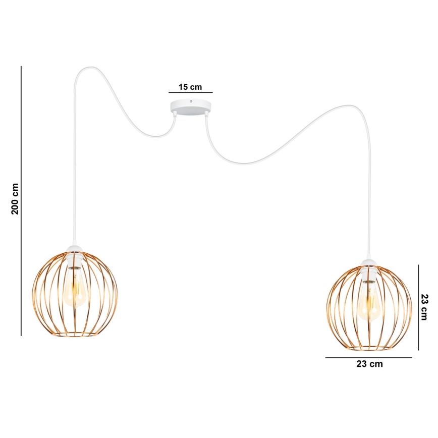 Candeeiro suspenso MATT 2xE27/60W/230V aranha branco/cobre