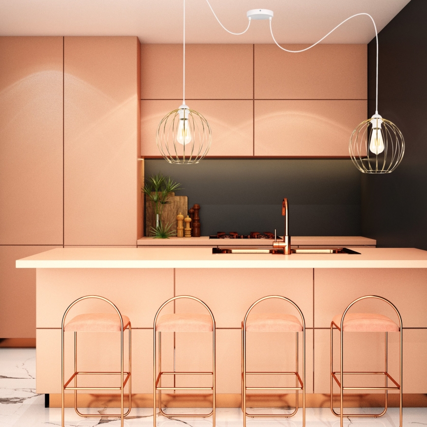 Candeeiro suspenso MATT 2xE27/60W/230V aranha branco/dourado