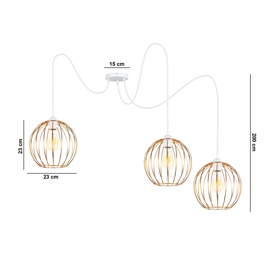 Candeeiro suspenso MATT 3xE27/60W/230V aranha branco/cobre