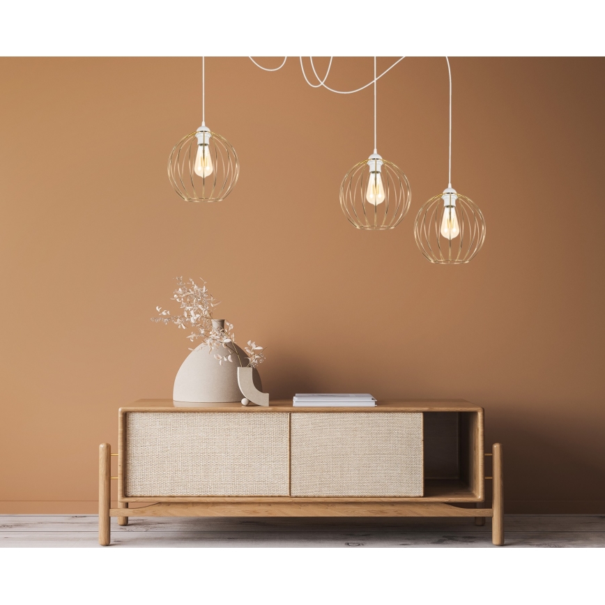 Candeeiro suspenso MATT 3xE27/60W/230V aranha branco/dourado