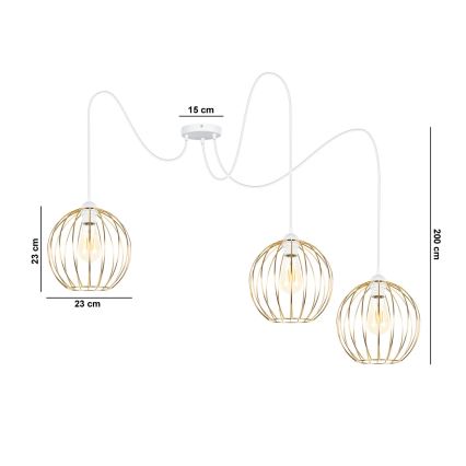 Candeeiro suspenso MATT 3xE27/60W/230V aranha branco/dourado