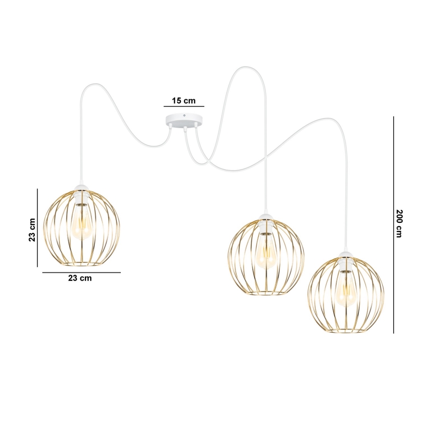 Candeeiro suspenso MATT 3xE27/60W/230V aranha branco/dourado
