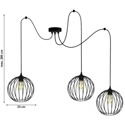 Candeeiro suspenso MATT 3xE27/60W/230V aranha