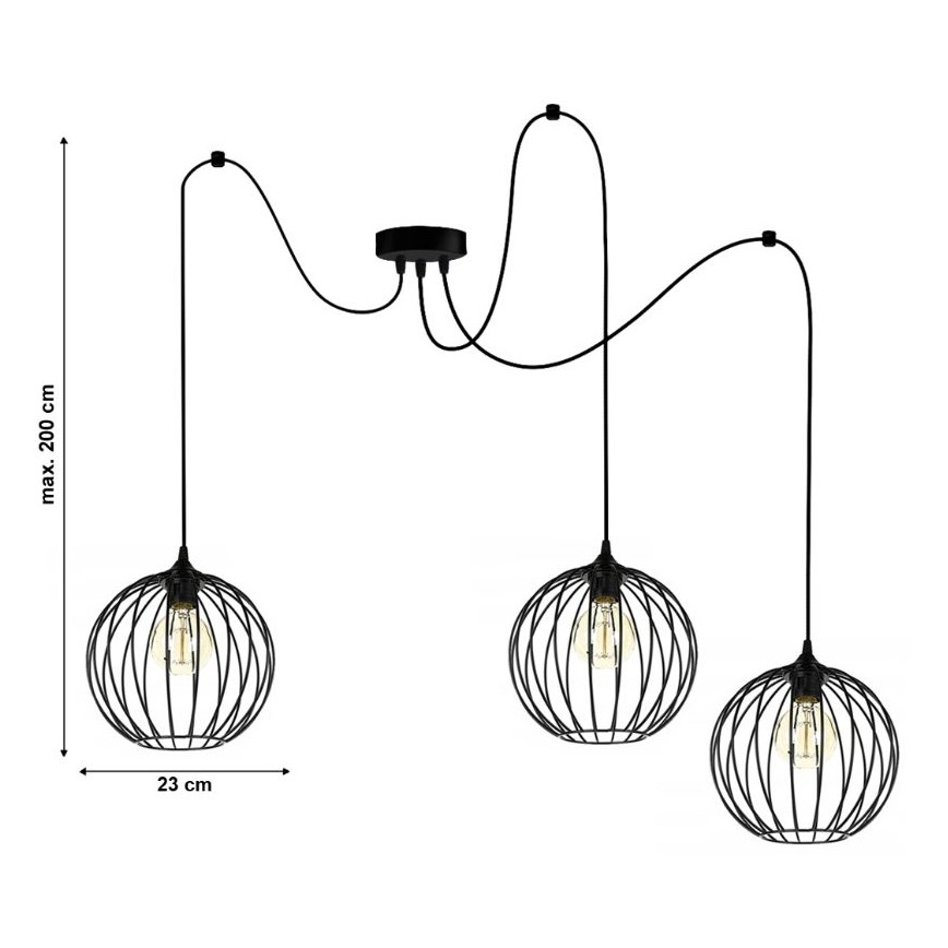 Candeeiro suspenso MATT 3xE27/60W/230V aranha