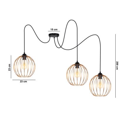 Candeeiro suspenso MATT 3xE27/60W/230V aranha preto/cobre