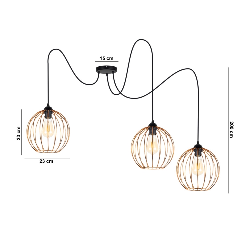 Candeeiro suspenso MATT 3xE27/60W/230V aranha preto/cobre