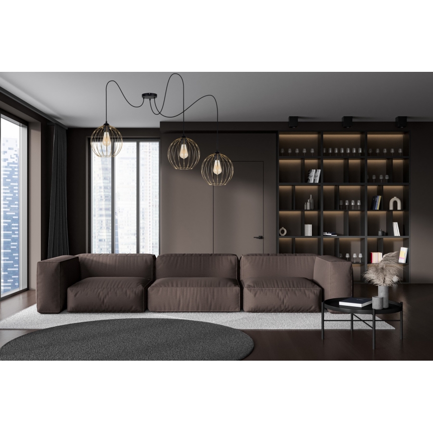 Candeeiro suspenso MATT 3xE27/60W/230V aranha preto/dourado