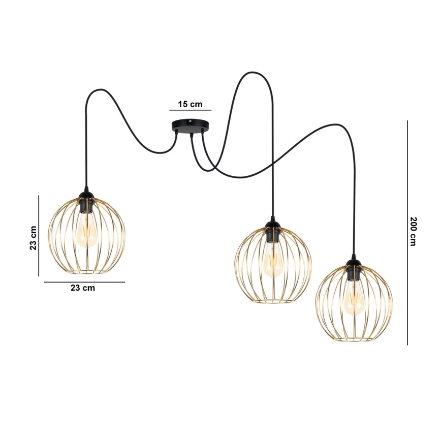Candeeiro suspenso MATT 3xE27/60W/230V aranha preto/dourado