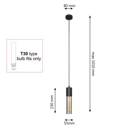 Candeeiro suspenso MELODY 1xE27/15W/230V preto