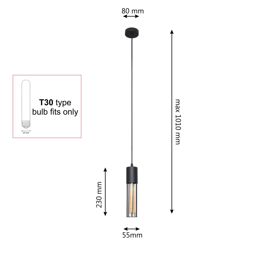Candeeiro suspenso MELODY 1xE27/15W/230V preto