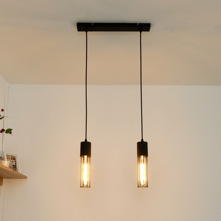 Candeeiro suspenso MELODY 2xE27/15W/230V preto