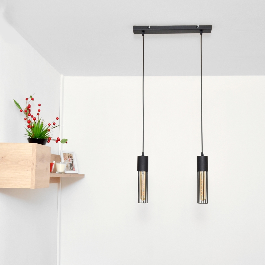 Candeeiro suspenso MELODY 2xE27/15W/230V preto