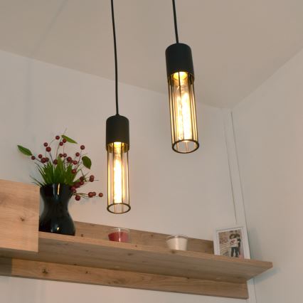 Candeeiro suspenso MELODY 2xE27/15W/230V preto