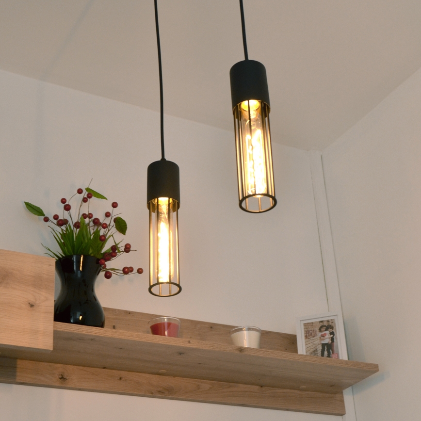 Candeeiro suspenso MELODY 2xE27/15W/230V preto