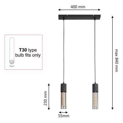 Candeeiro suspenso MELODY 2xE27/15W/230V preto