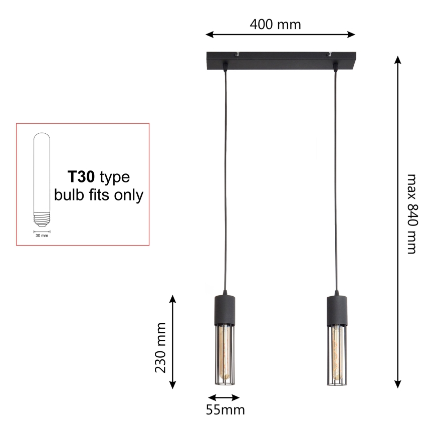 Candeeiro suspenso MELODY 2xE27/15W/230V preto