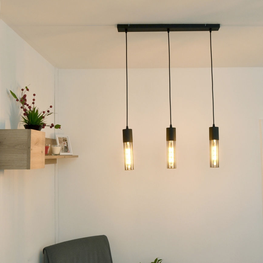 Candeeiro suspenso MELODY 3xE27/15W/230V preto