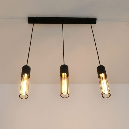 Candeeiro suspenso MELODY 3xE27/15W/230V preto