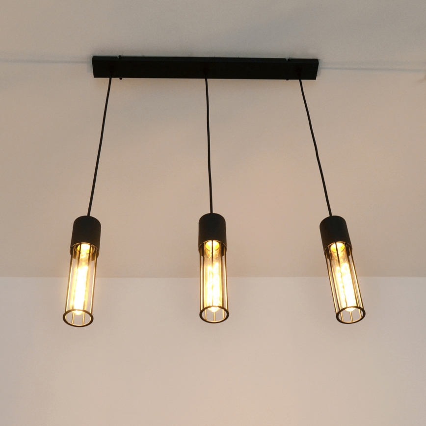 Candeeiro suspenso MELODY 3xE27/15W/230V preto
