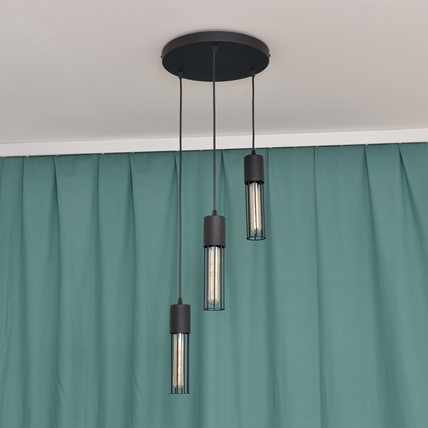 Candeeiro suspenso MELODY 3xE27/15W/230V preto