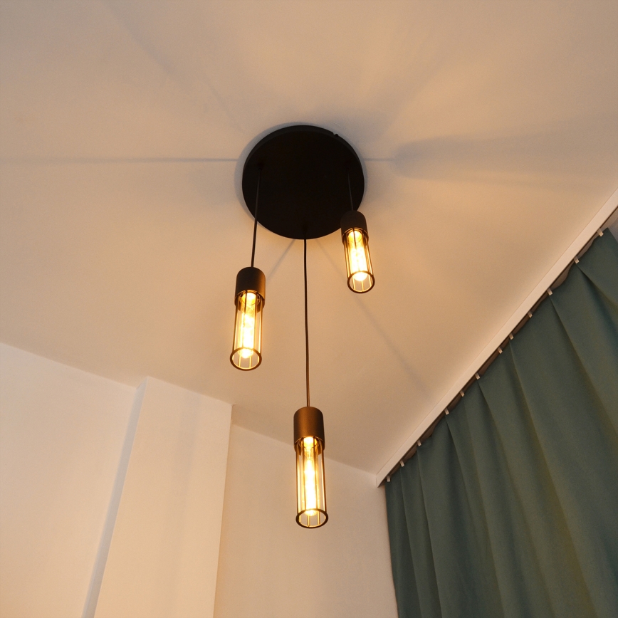 Candeeiro suspenso MELODY 3xE27/15W/230V preto