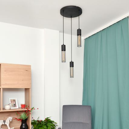 Candeeiro suspenso MELODY 3xE27/15W/230V preto