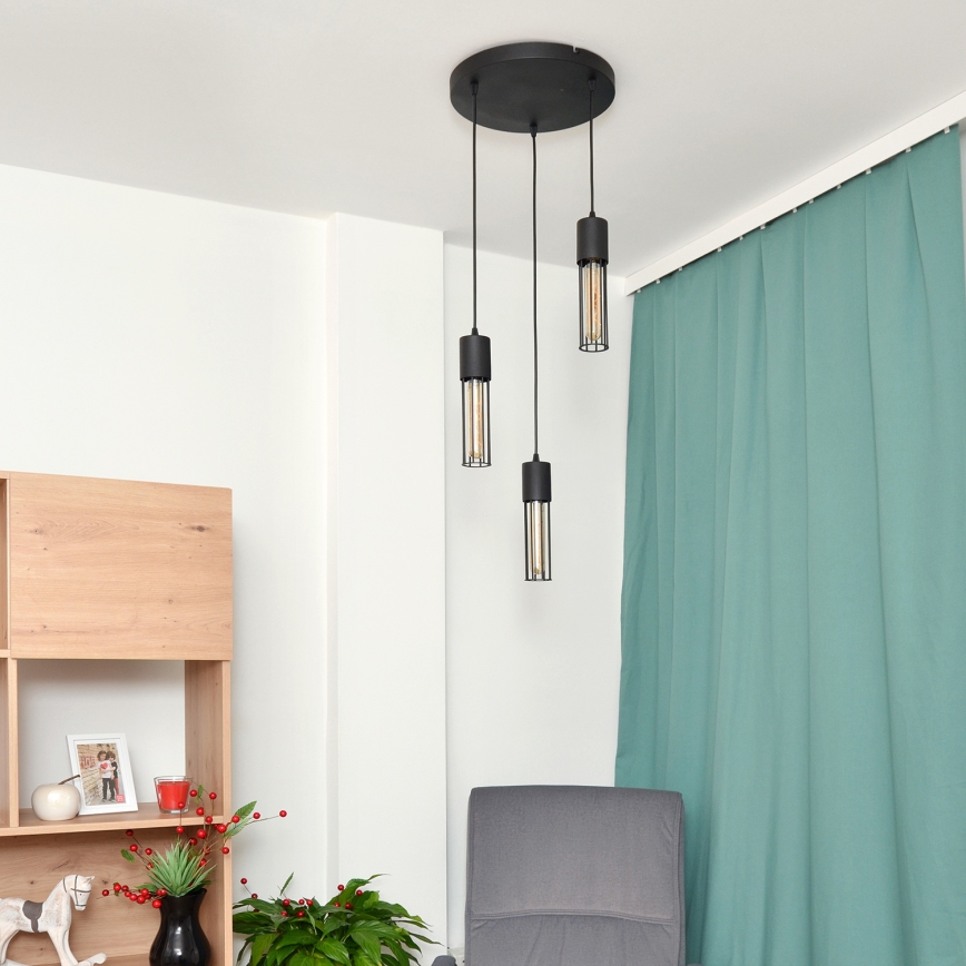 Candeeiro suspenso MELODY 3xE27/15W/230V preto
