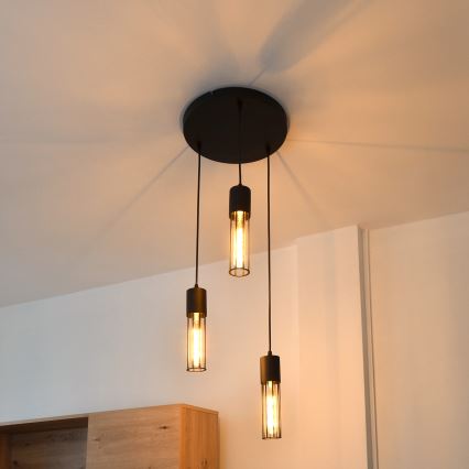Candeeiro suspenso MELODY 3xE27/15W/230V preto