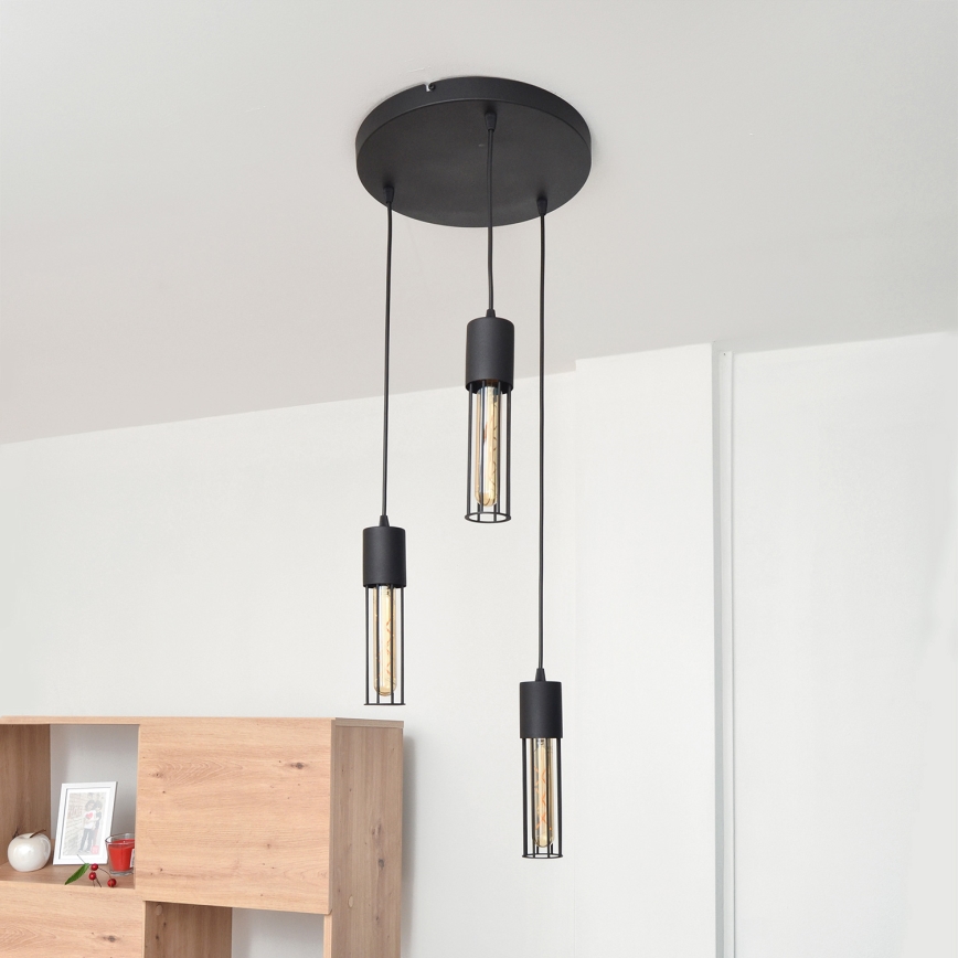 Candeeiro suspenso MELODY 3xE27/15W/230V preto