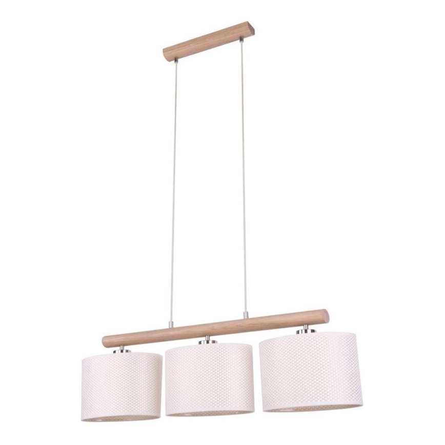 Candeeiro suspenso MERCEDES 3xE27/40W/230V creme/carvalho