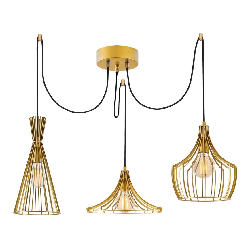 Candeeiro suspenso MEZOPOTAMYA 3xE27/40W/230V aranha dourado