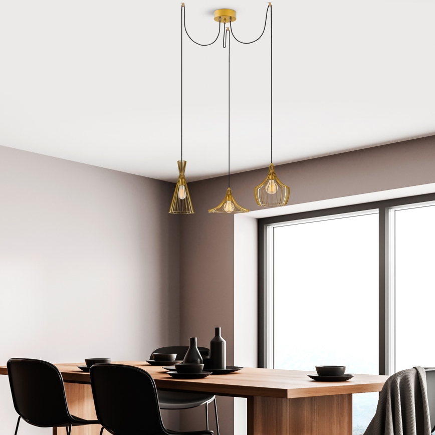 Candeeiro suspenso MEZOPOTAMYA 3xE27/40W/230V aranha dourado