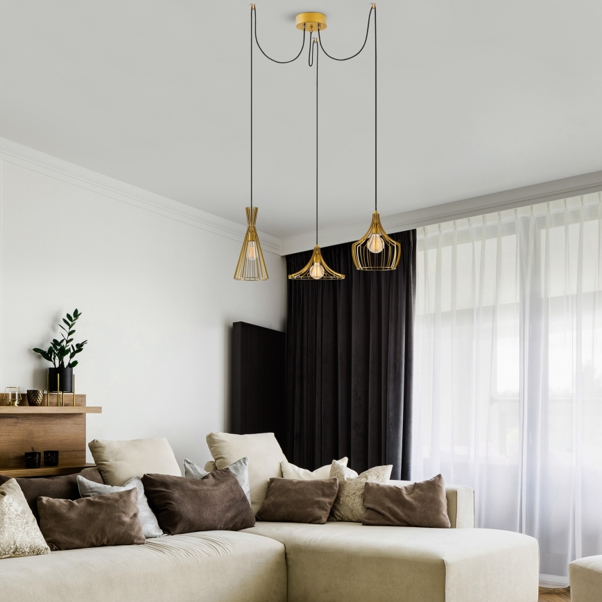 Candeeiro suspenso MEZOPOTAMYA 3xE27/40W/230V aranha dourado