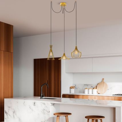 Candeeiro suspenso MEZOPOTAMYA 3xE27/40W/230V aranha dourado