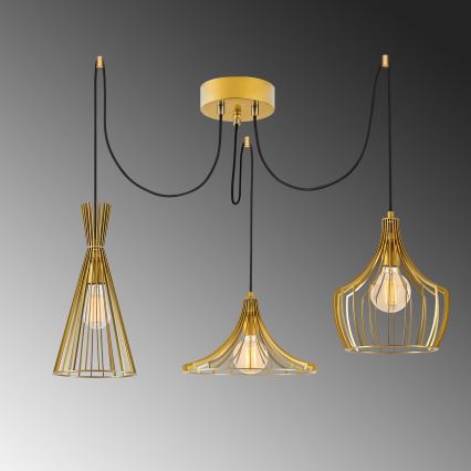 Candeeiro suspenso MEZOPOTAMYA 3xE27/40W/230V aranha dourado