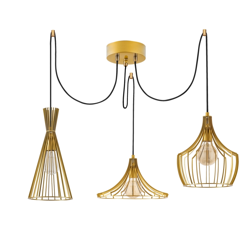 Candeeiro suspenso MEZOPOTAMYA 3xE27/40W/230V aranha dourado