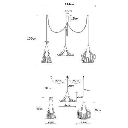 Candeeiro suspenso MEZOPOTAMYA 3xE27/40W/230V aranha dourado