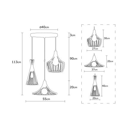 Candeeiro suspenso MEZOPOTAMYA 3xE27/40W/230V dourado