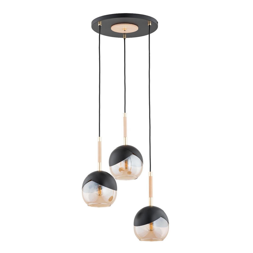 Candeeiro suspenso MILTONA 3xE27/60W/230V preto/bege