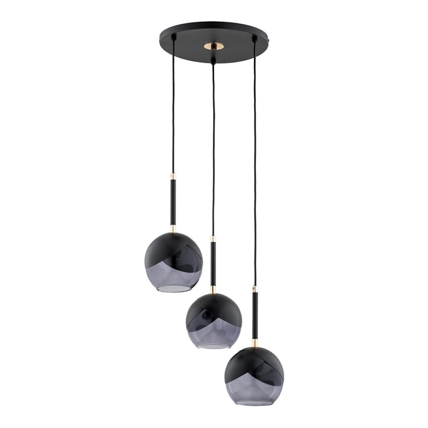 Candeeiro suspenso MILTONA 3xE27/60W/230V preto/cinzento
