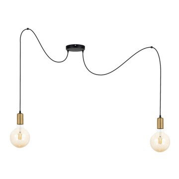Candeeiro suspenso MIROS 2xE27/60W/230V aranha preto/dourado
