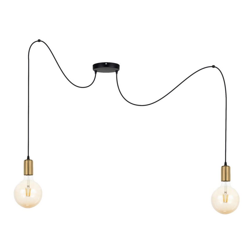 Candeeiro suspenso MIROS 2xE27/60W/230V aranha preto/dourado