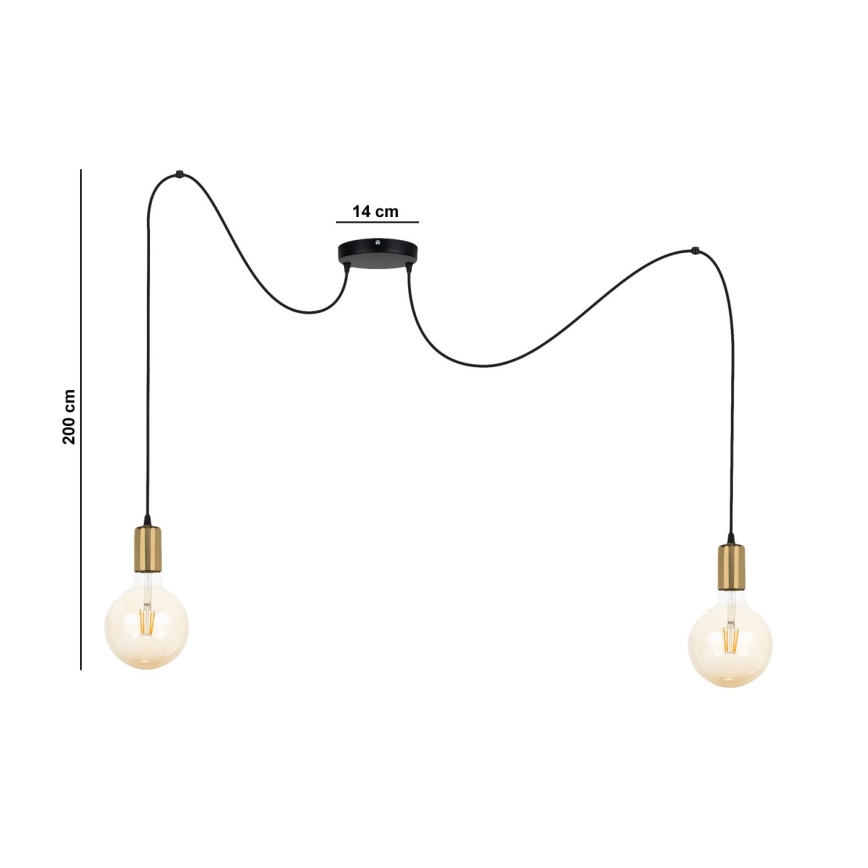 Candeeiro suspenso MIROS 2xE27/60W/230V aranha preto/dourado